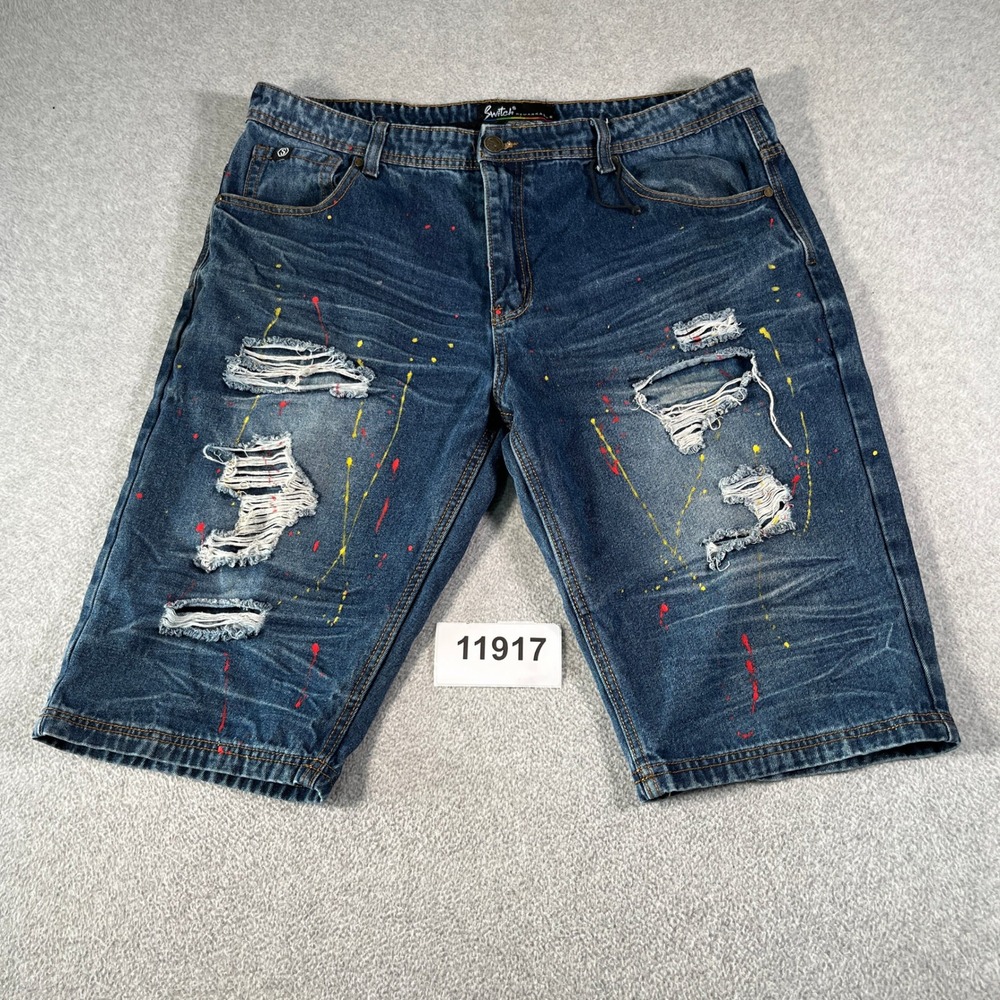 Switch Remarkable Denim Shorts Mens 40 Blue Cotton Distressed Paint Splatter